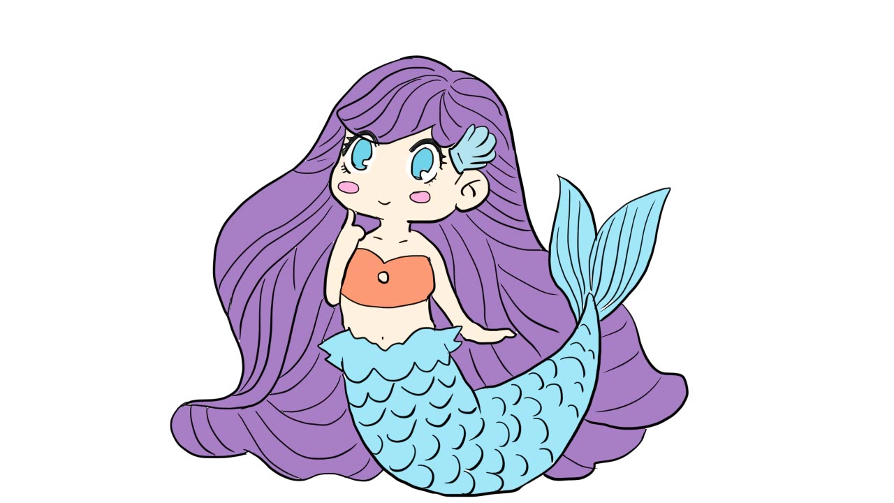 简单可爱的美人鱼公主儿童卡通简笔画