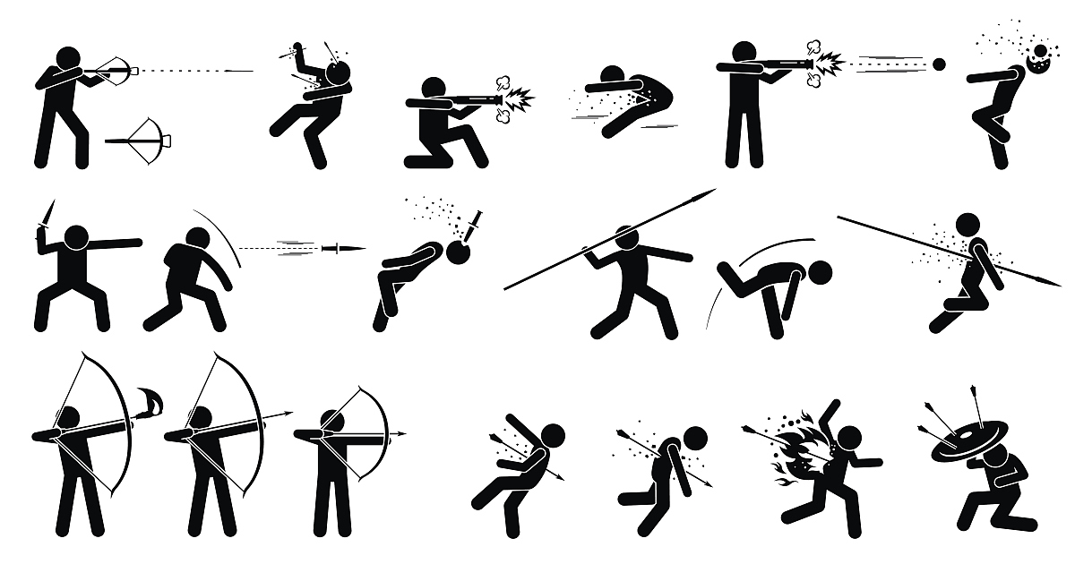 man using medieval war hand held ranged weapons.
