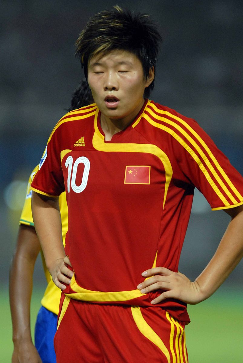 2007年9月15日,湖北武汉,2007女足世界杯d组小组赛,中国0-4不敌巴西.