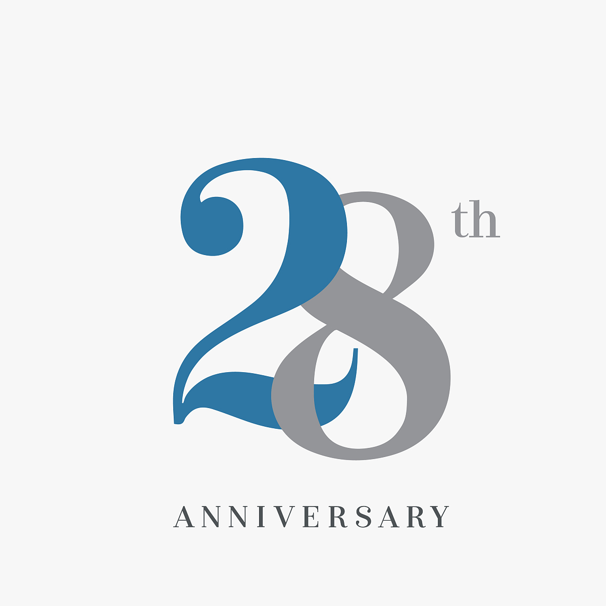 28th anniversary celebration overlapping number blue and grey si