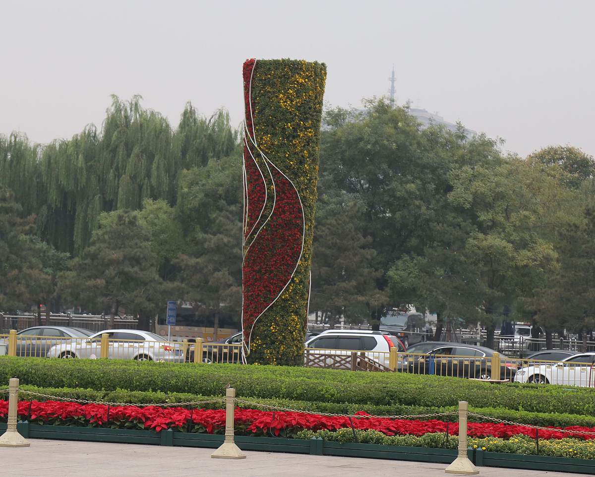 ***_***2014年9月22日,"国产菊花"在天安门广场<strong>东西</strong>两侧的"祥云柱"上