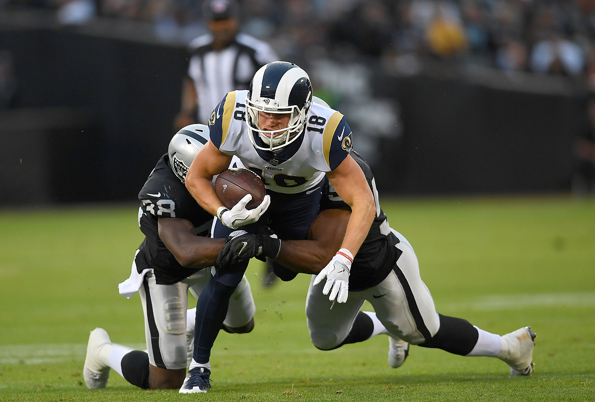 oakland, ca - august 19: cooper kupp #18 of the los angeles rams