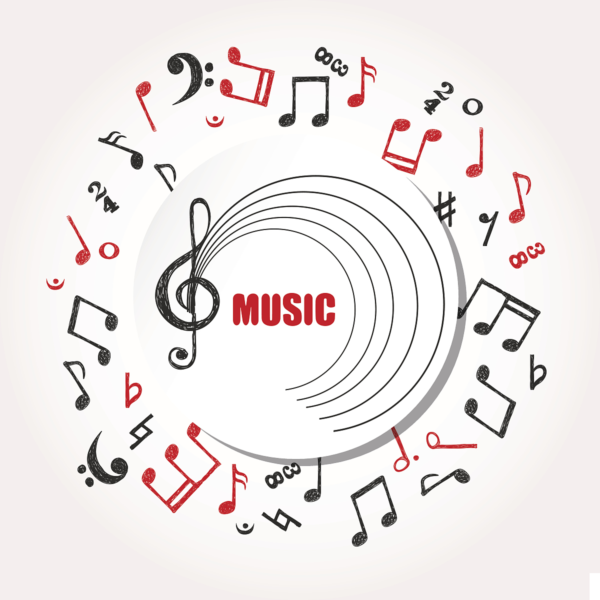 music circle background in black and red colors