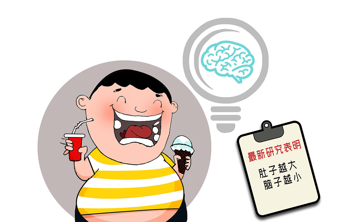 漫画:最新研究表明:肚子越大 脑子越小