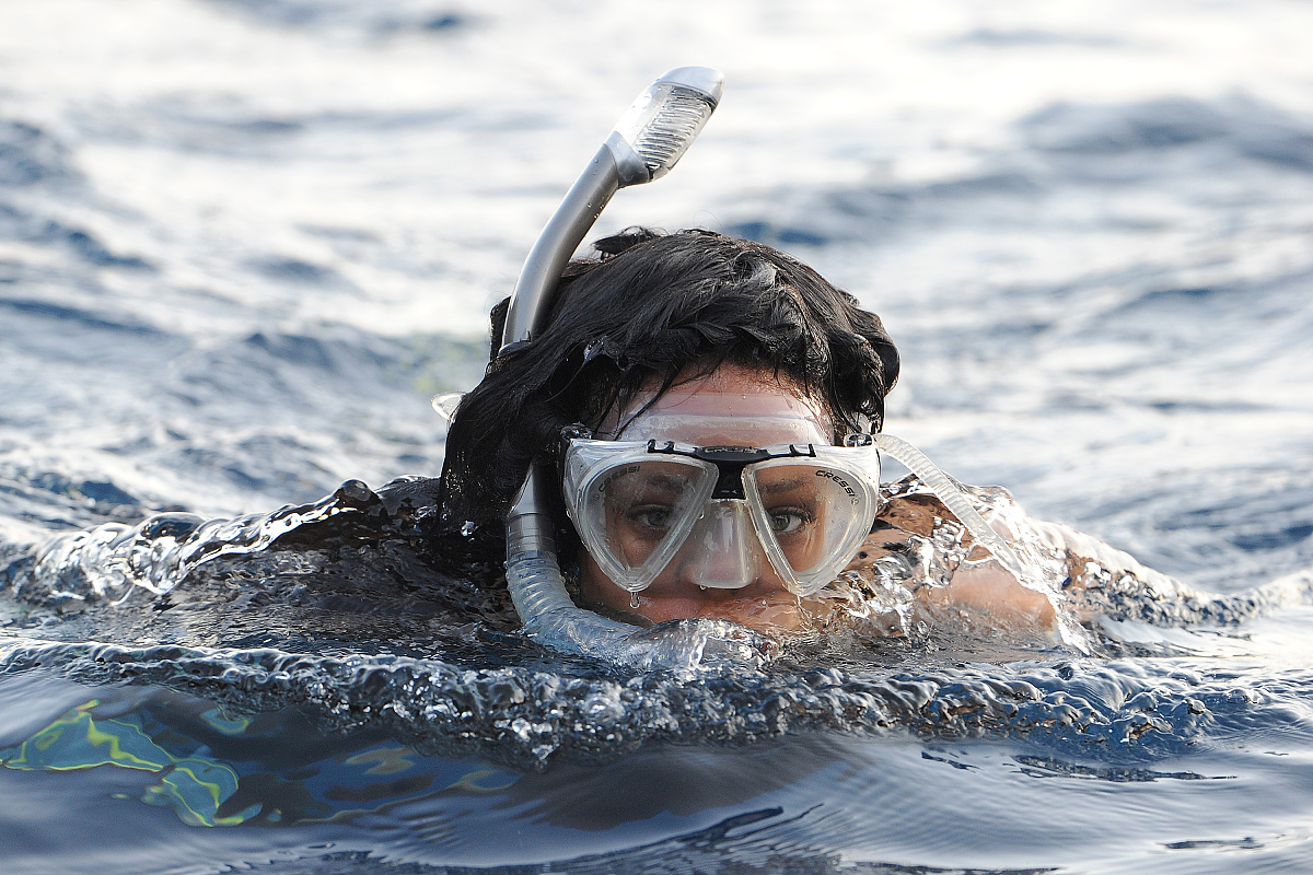 portofino, italy - july 28:  rihanna is seen snorkeling on july 
