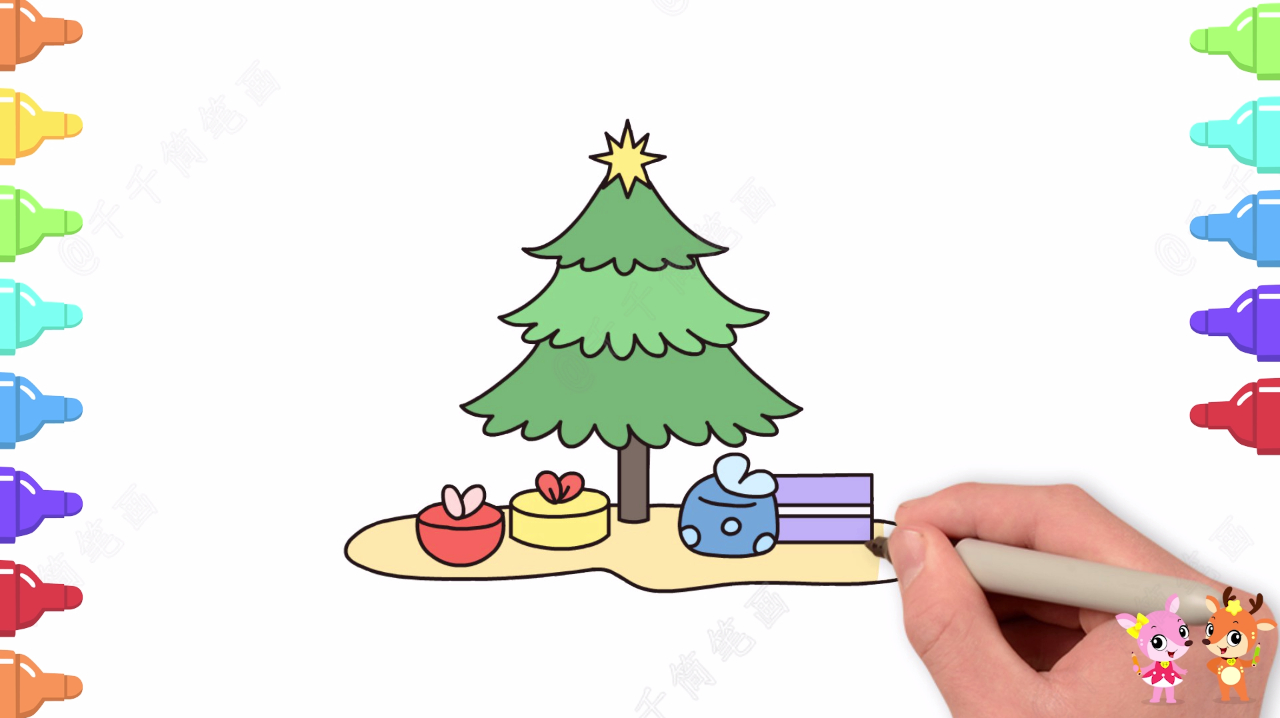 简单又漂亮卡通圣诞树和圣诞礼物简笔画怎么画