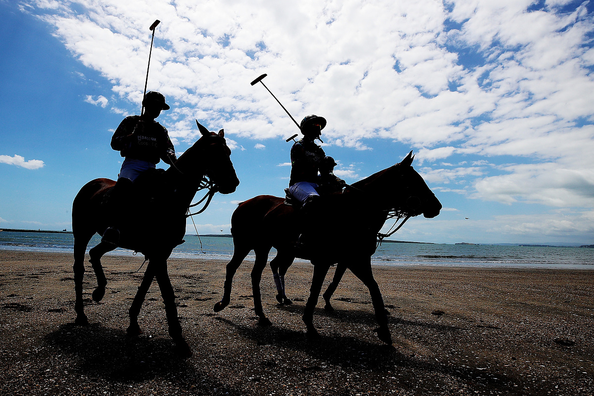 auckland, new zealand - december 15:  polo players ride into the
