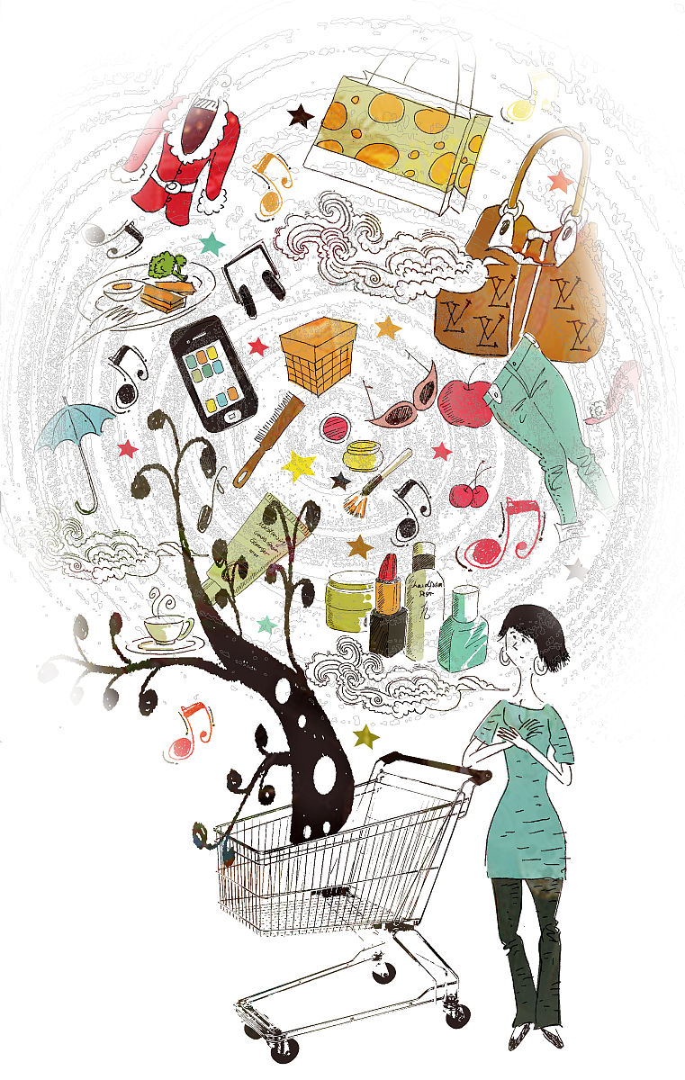 漫画:我要购物+++_+++购物,女性,购买,逛街,美食,手机,采购,衣服,包包
