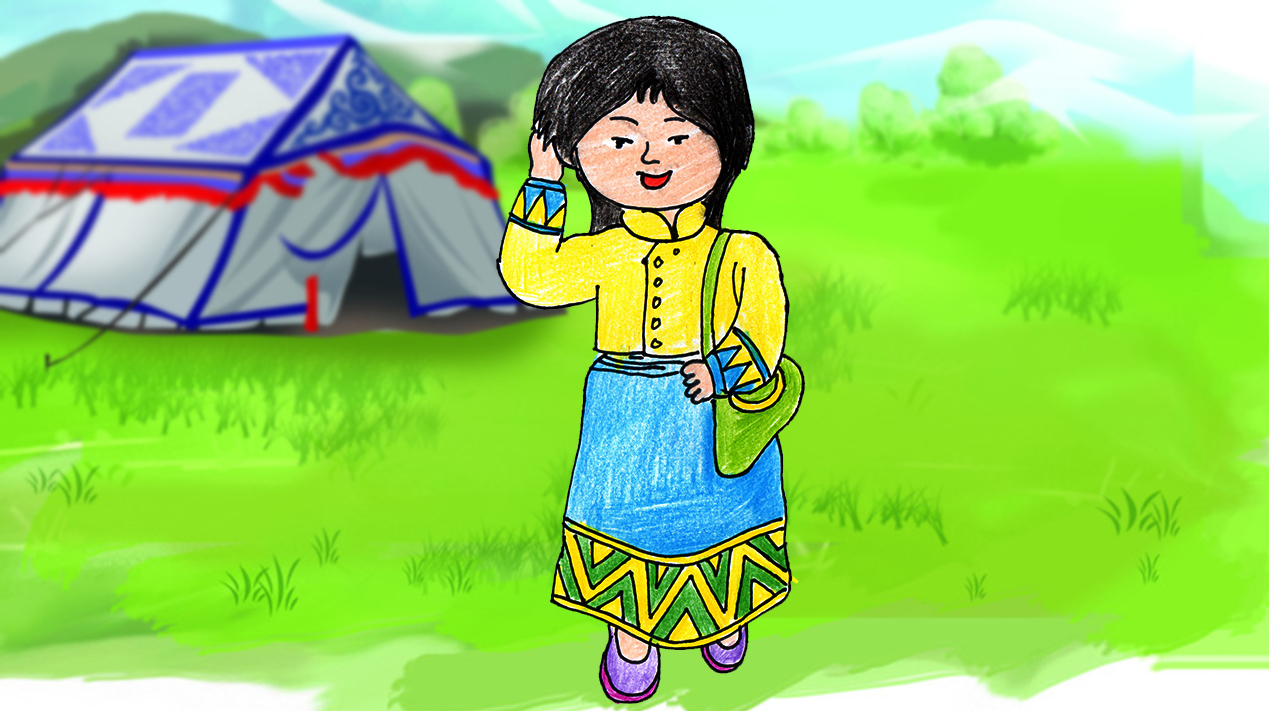 少儿卡通简笔画:少数民族女孩