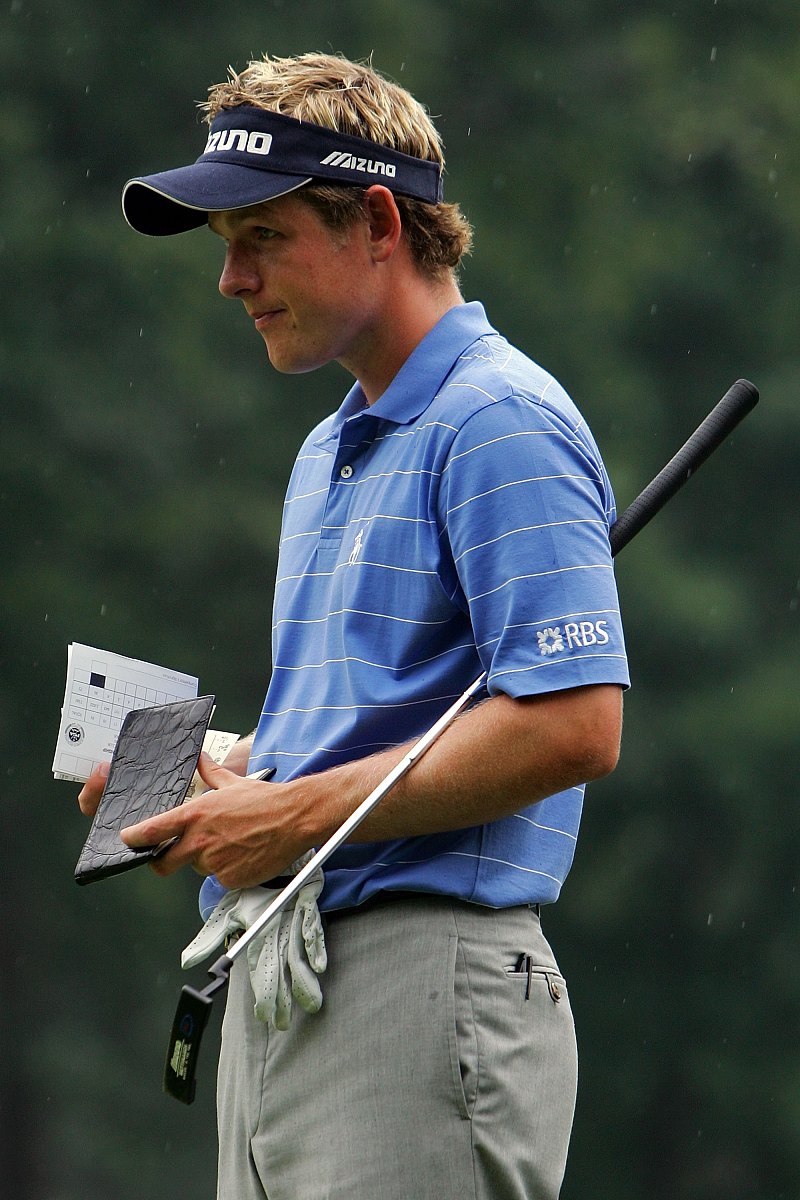 medinah, il - august 18:  luke donald of england stands on the g