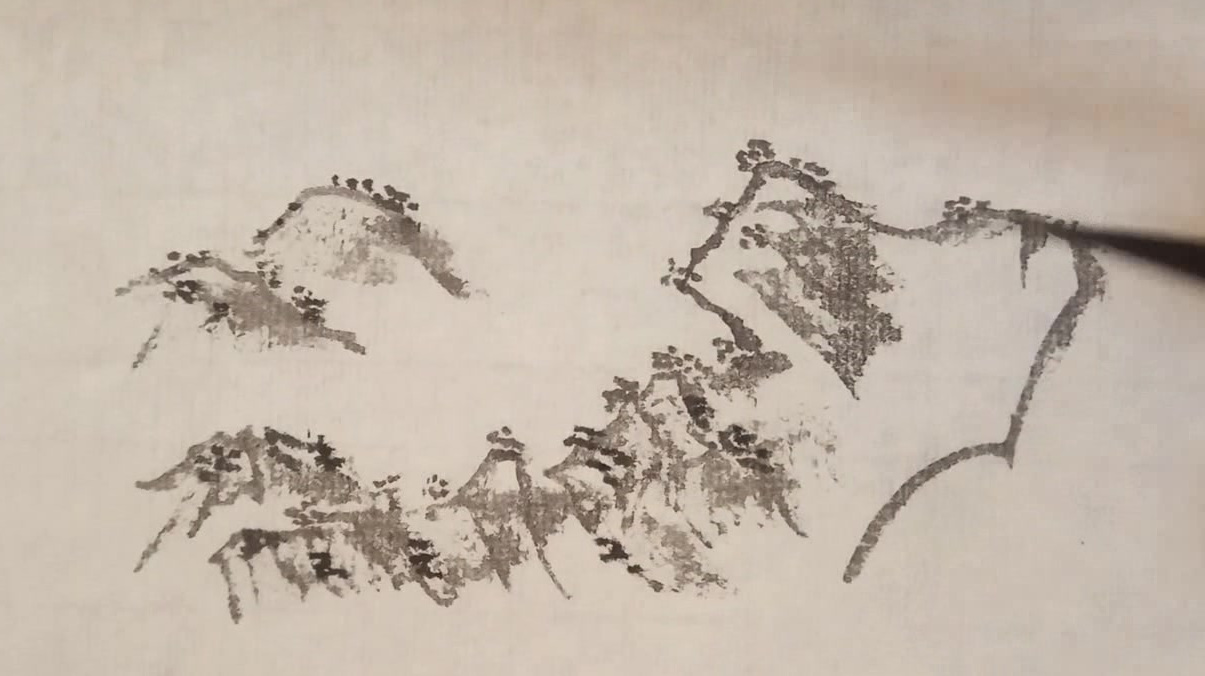 国画山水画点苔方法,圆点苔,简单好学