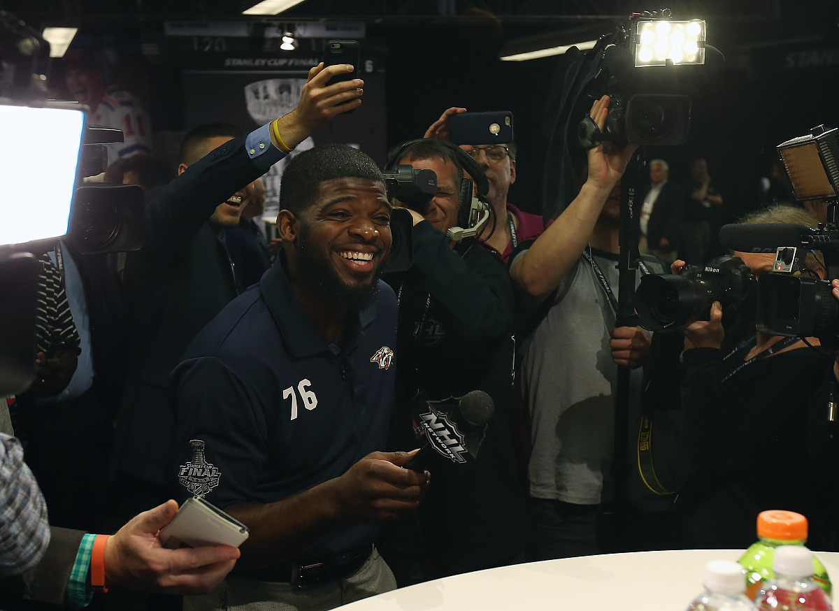 pittsburgh, pa - may 28: p.k. subban #76 of the nashville predat
