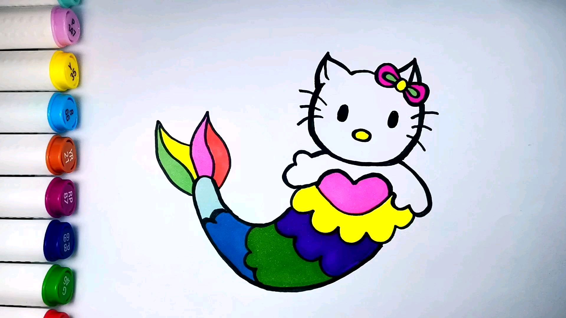 猫脸美人鱼简笔画