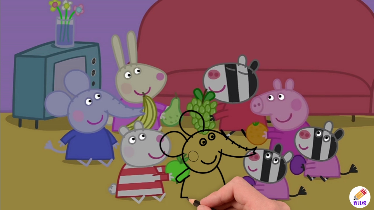 大象艾米丽和小猪佩奇一起吃夜宵