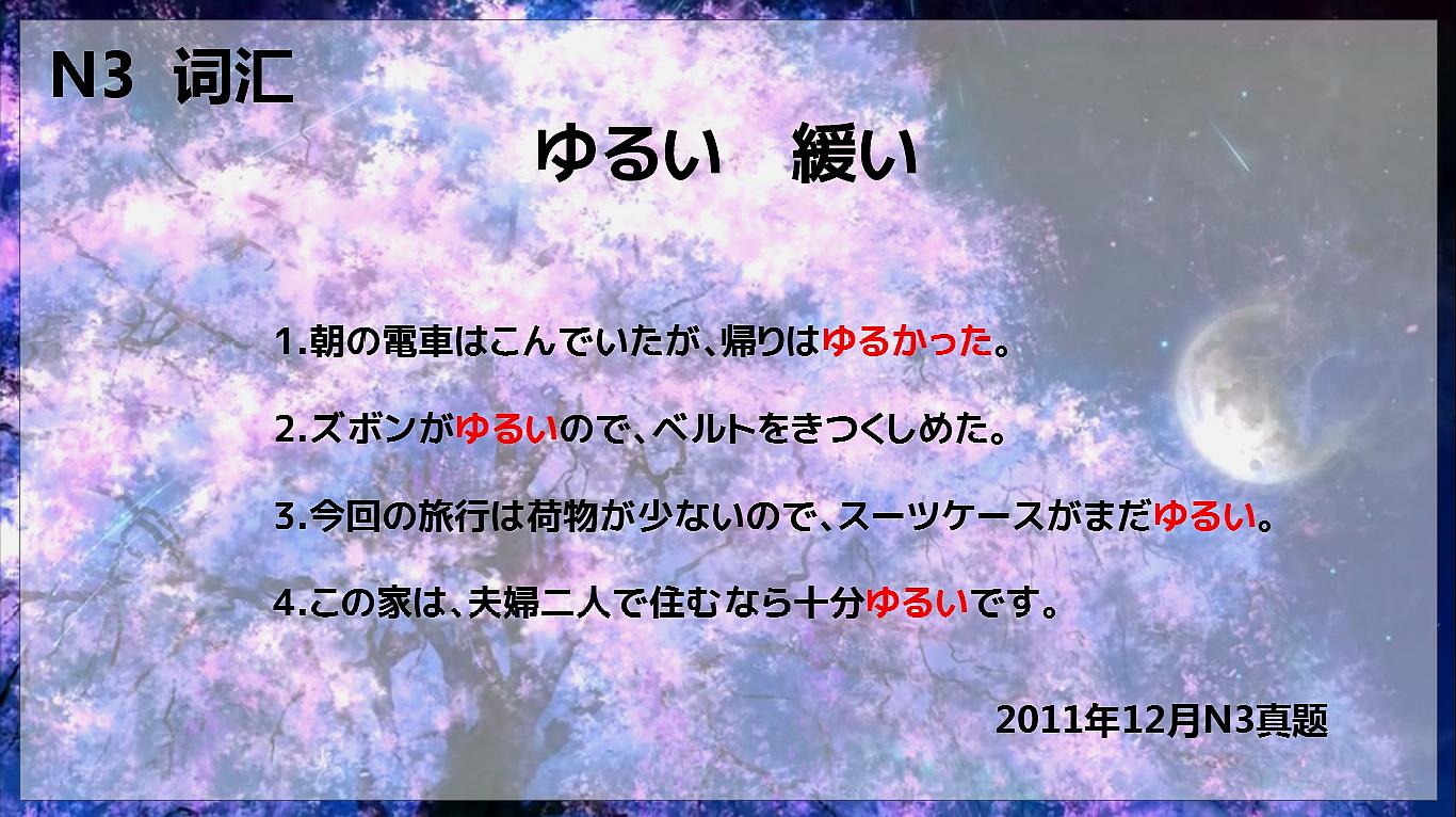 [图]日语能力考N3词汇「ゆるい」用法及真题解说