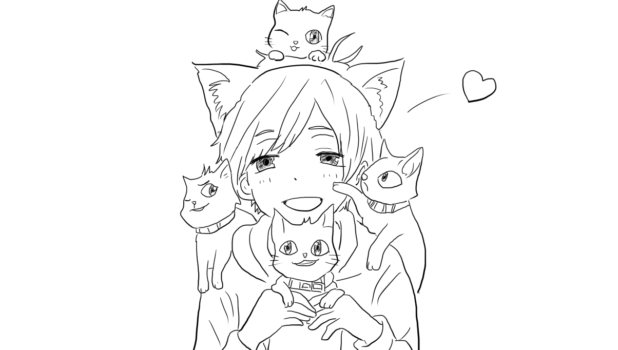 喜欢养猫的男孩动漫简笔画