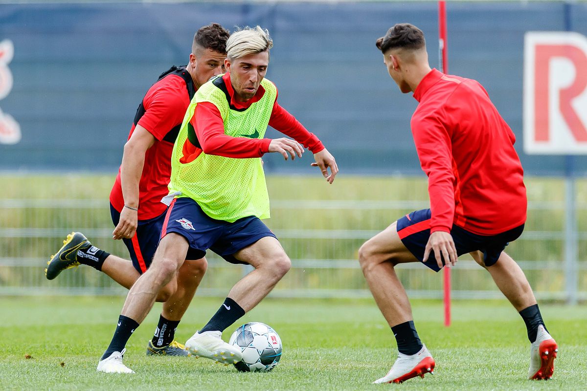seefeld, austria - july 15: <strong>k</strong>evin kampl of rb leipzig controls