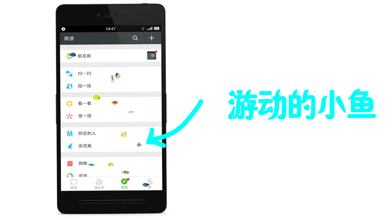 微信界面,一群小鱼在游动,太可爱了,怎么做到的?