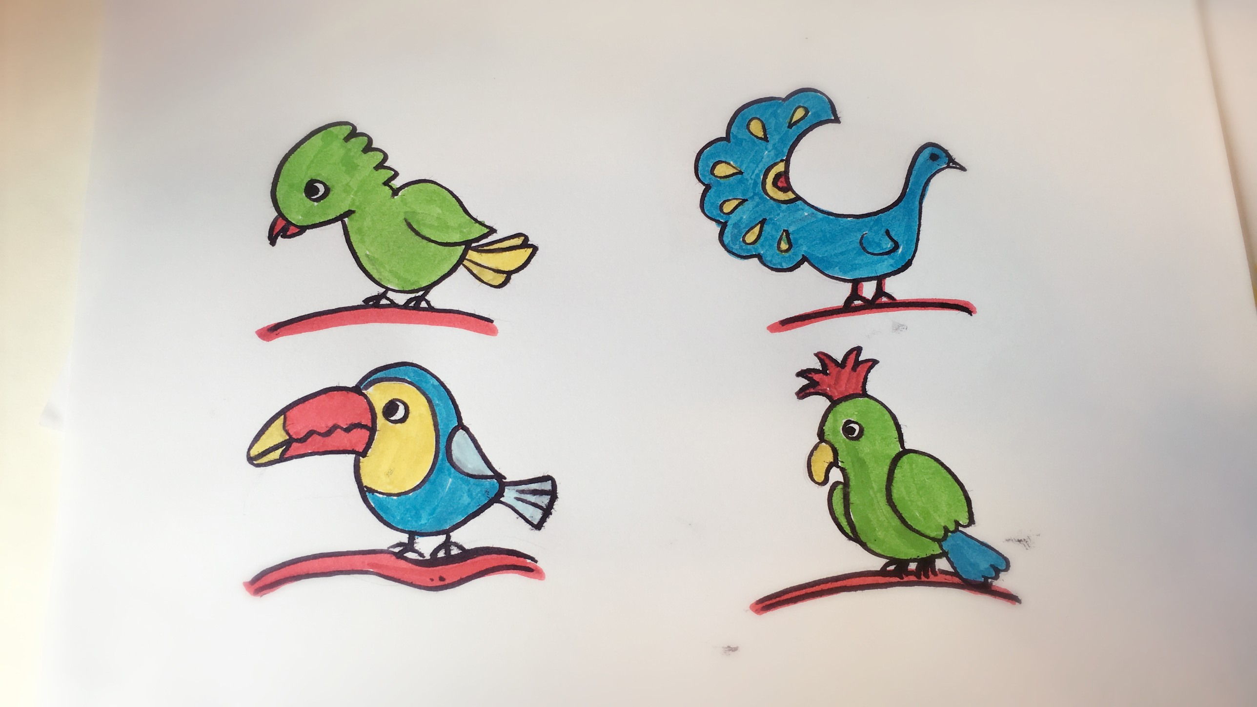 鱼儿教你画简笔:画几只欢唱的小鸟热闹一下吧