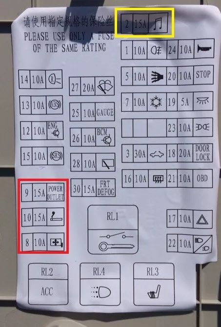 取电:博瑞保险盒盖打开后,护板卡扣从内侧轻推,就能打开:保险盒示意图