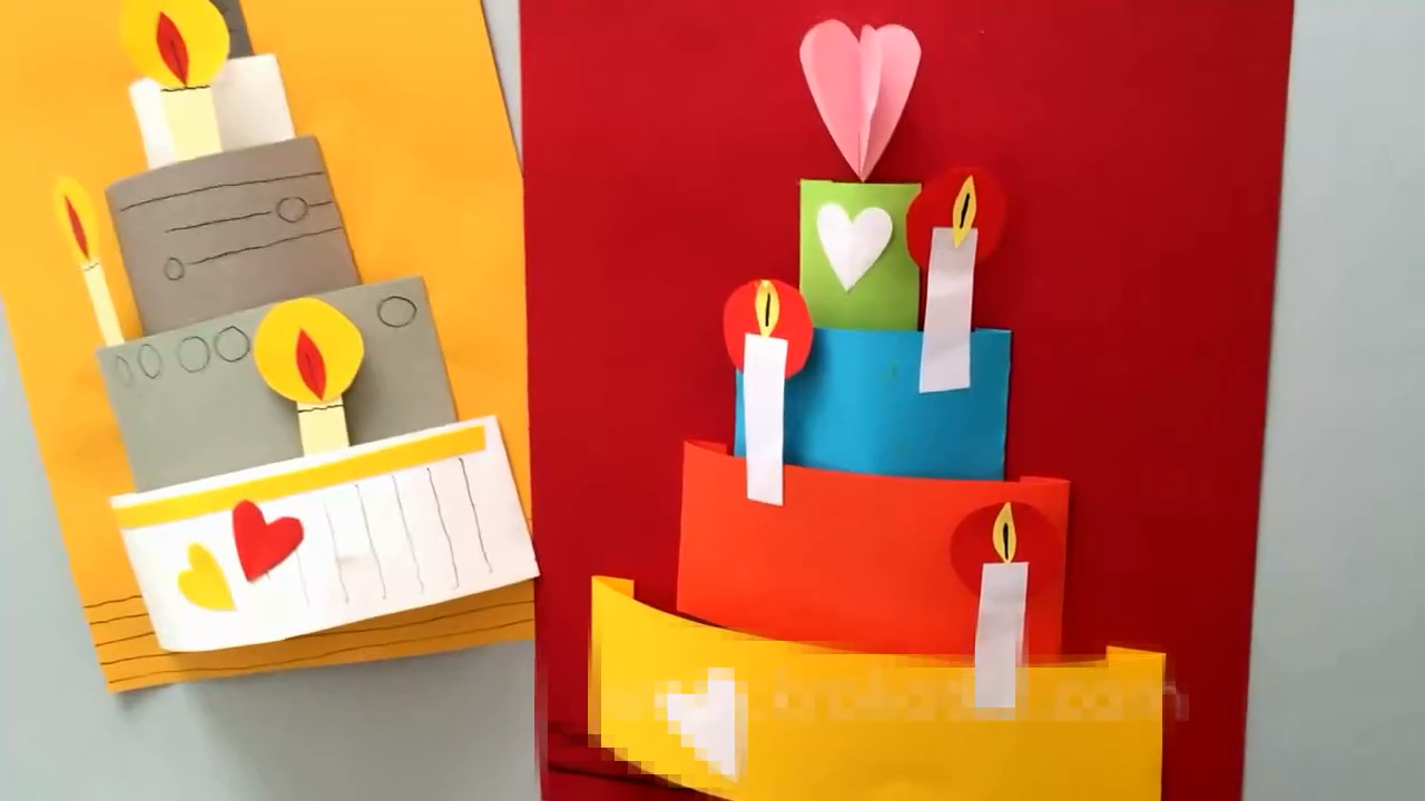 幼儿创意手工DIY,用手工纸制作一张立体生日蛋糕卡片