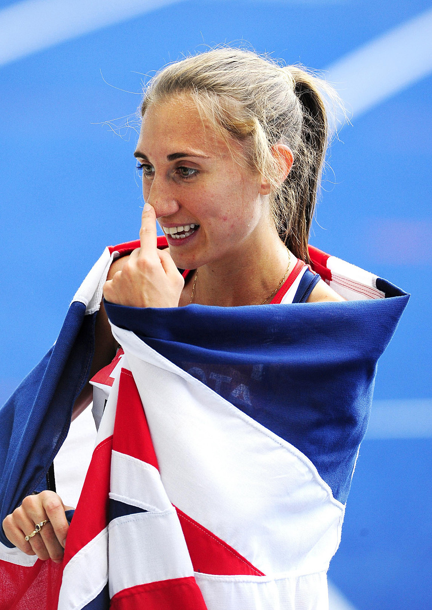 great britain's lisa dobriskey celebrates her silver medal after