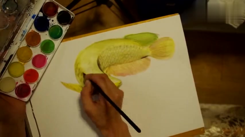 手绘3D画,金龙鱼,朝你游过来啦……