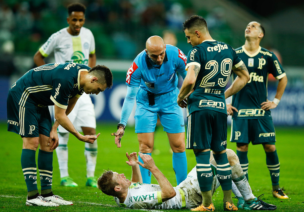 sao paulo, brazil - august 20: pplayers of palmeiras and of chap