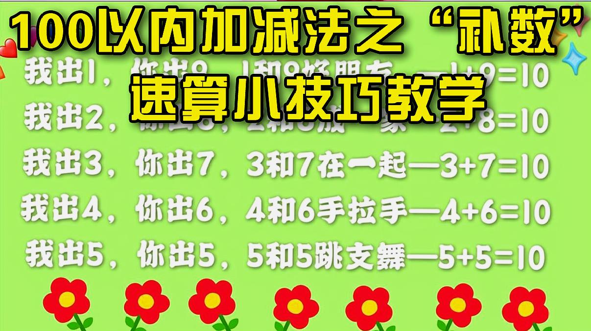 [图]手指速算十一课：100以内加减法之“补数”，速算小技巧教学