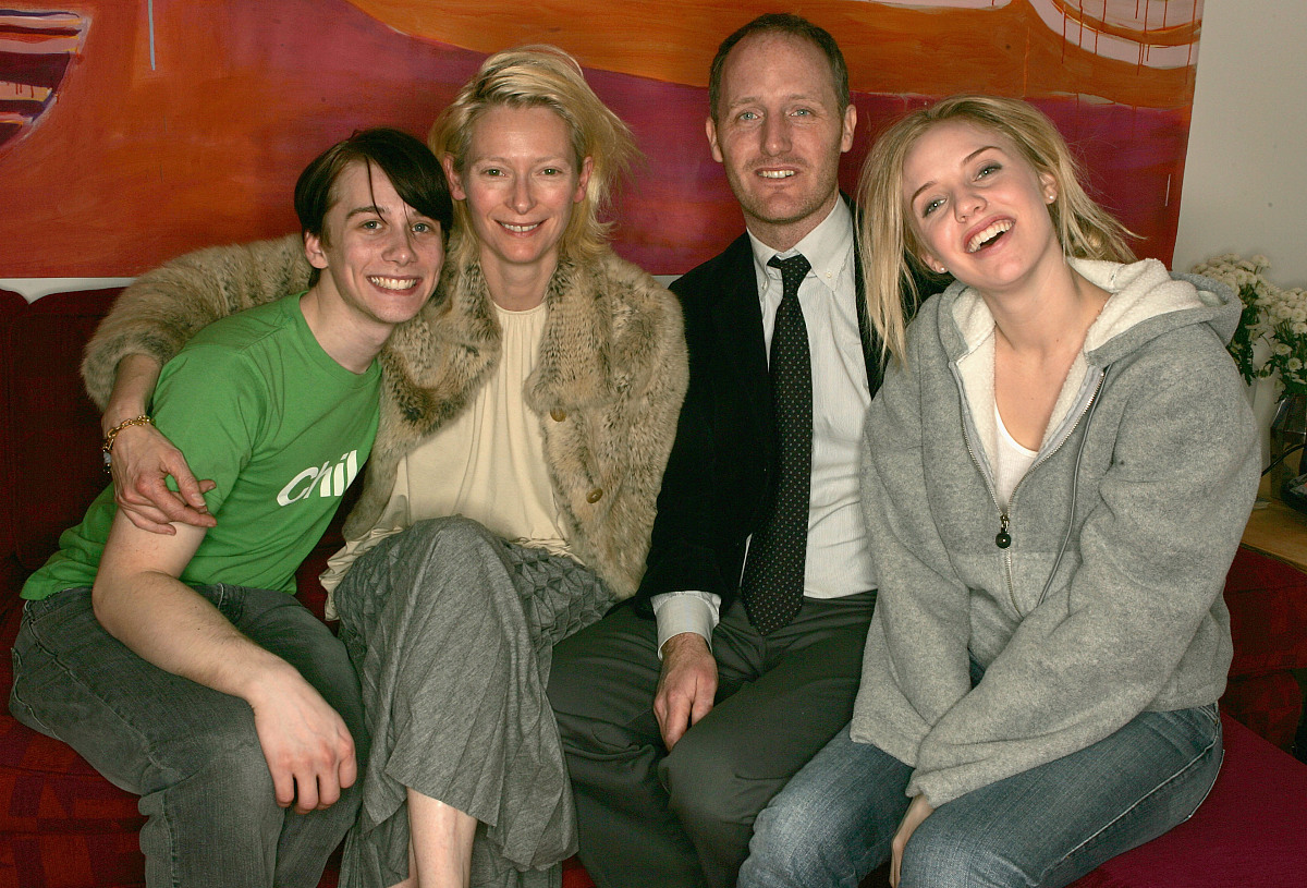 park city, utah - january 24:  lou pucci, tilda swinton, mike mi