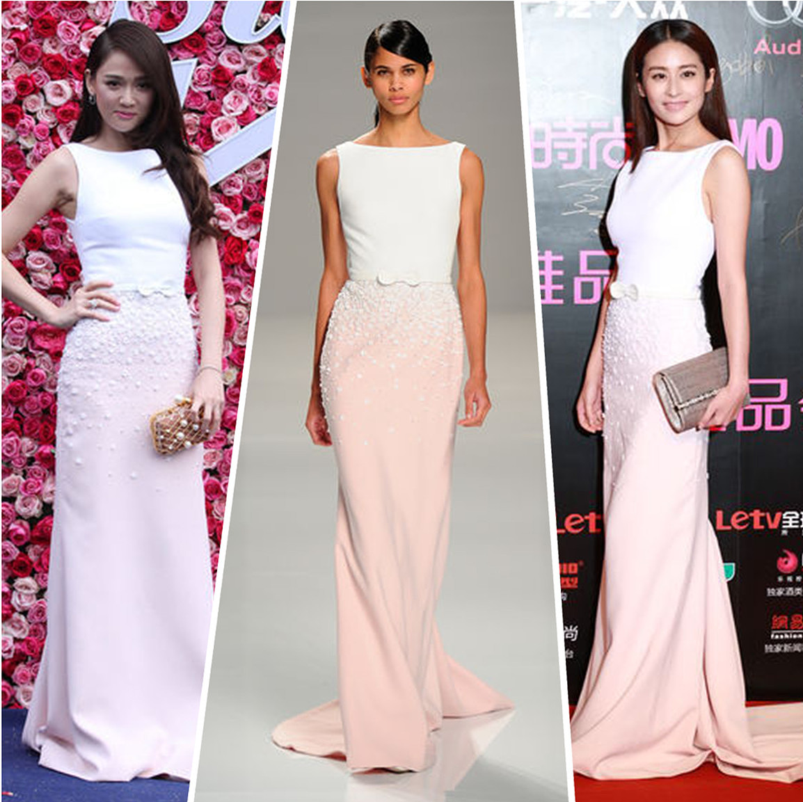 颖儿 vs 陈乔恩:georges hobeika 2015春夏高级定制系列白粉渐变礼服.