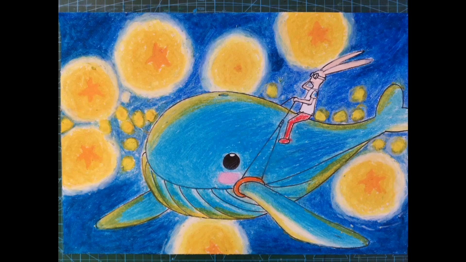 油画棒范画放牧鲸鱼绘画教程