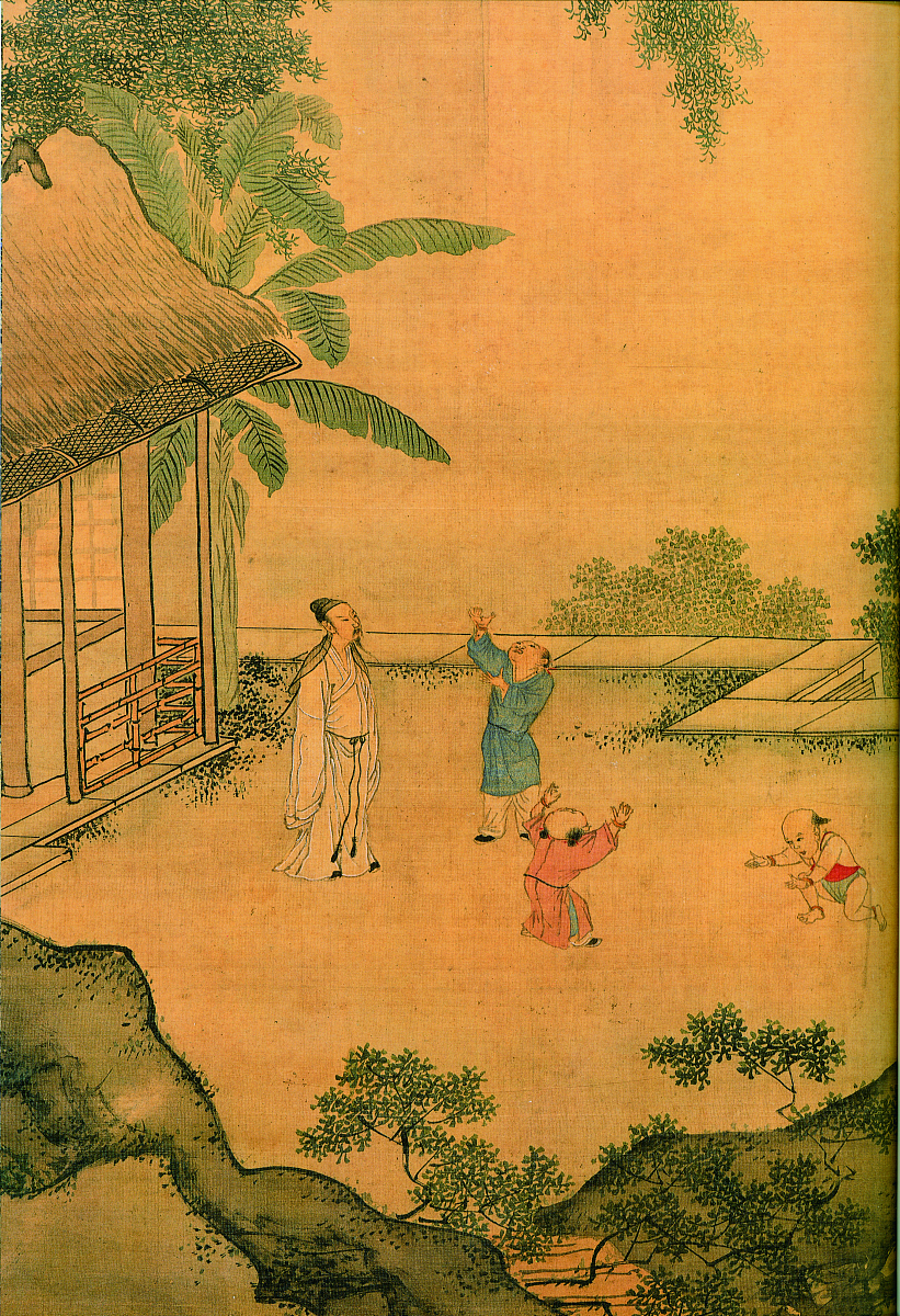 -0001年11月30日,,49 明 周 臣 画间看儿童捉柳花句意 轴