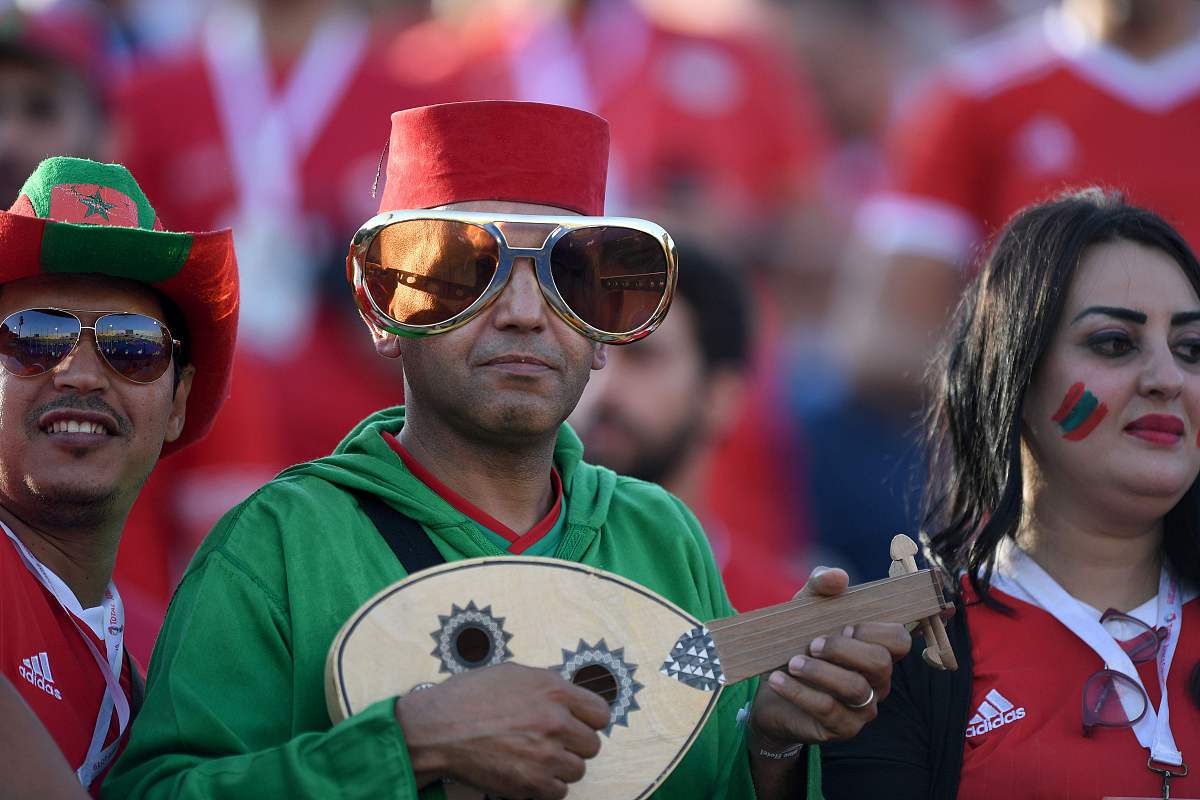 2019年7月5日,2019非洲杯1/8决赛,摩洛哥vs贝宁.morocco's fans cheer