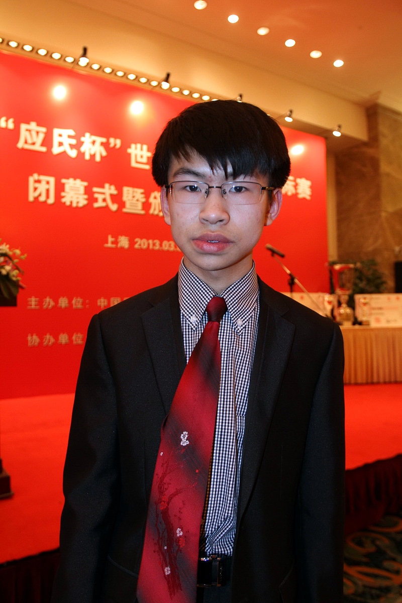 2013年3月7日,上海,2013应氏杯世界围棋锦标赛颁奖典礼举行,范廷钰出