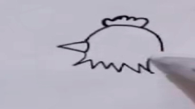 创意简笔画:简笔画一只正在下蛋的老母鸡,估计蛋还热乎着,哈哈