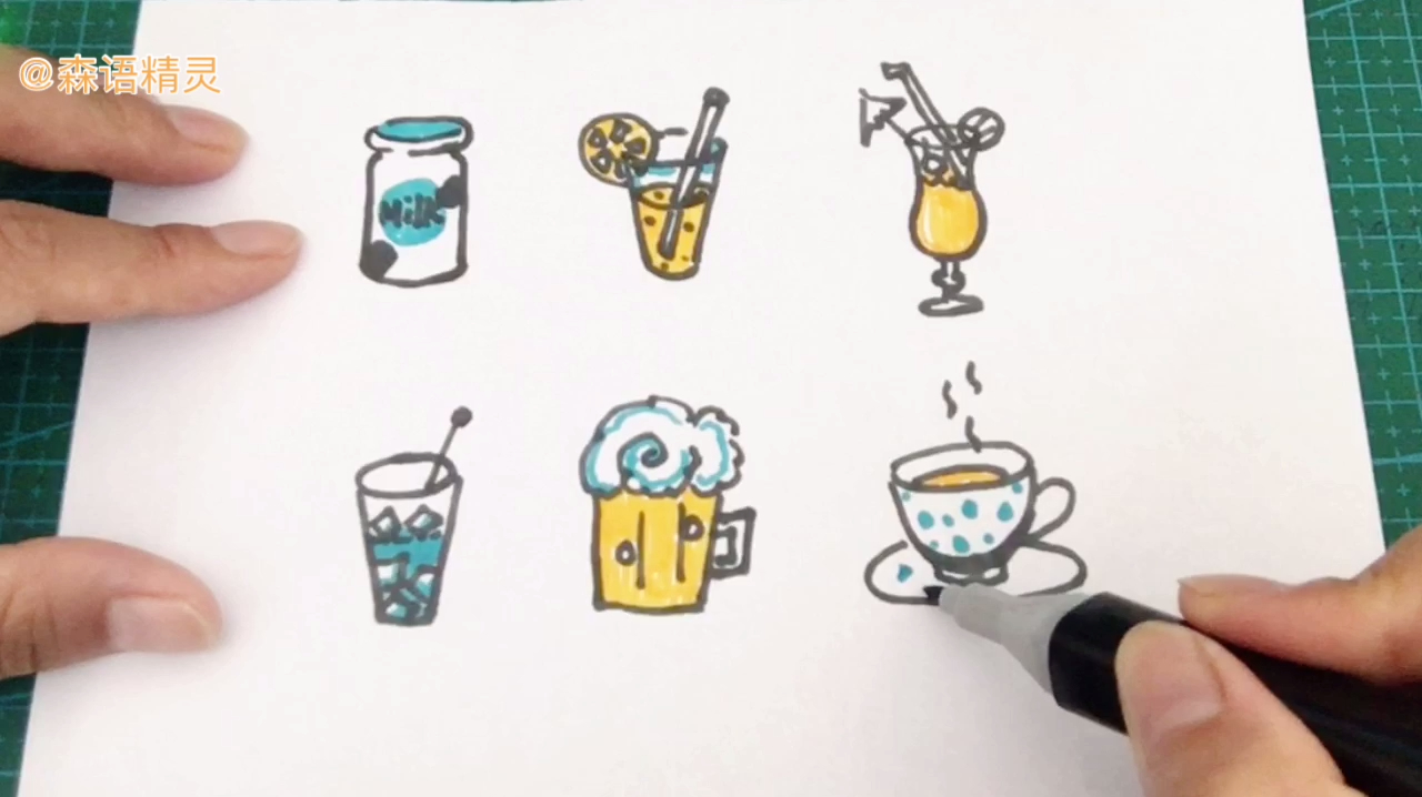 简笔画教程,中餐厅常用的6款饮料杯的画法,给炎热的夏天降降温