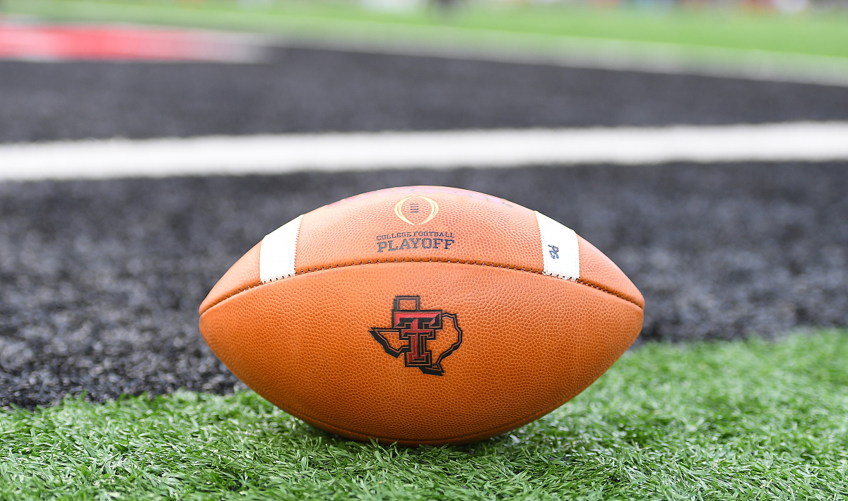 lubbock, tx - september 08: general view of a football on the fi