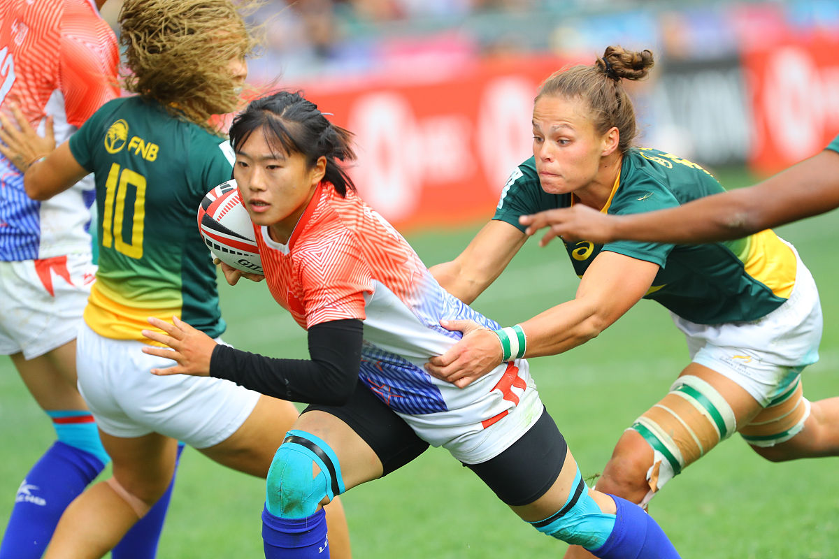 2018年4月6日,中国香港,2018世界女子七人橄榄球系列赛次日赛况.