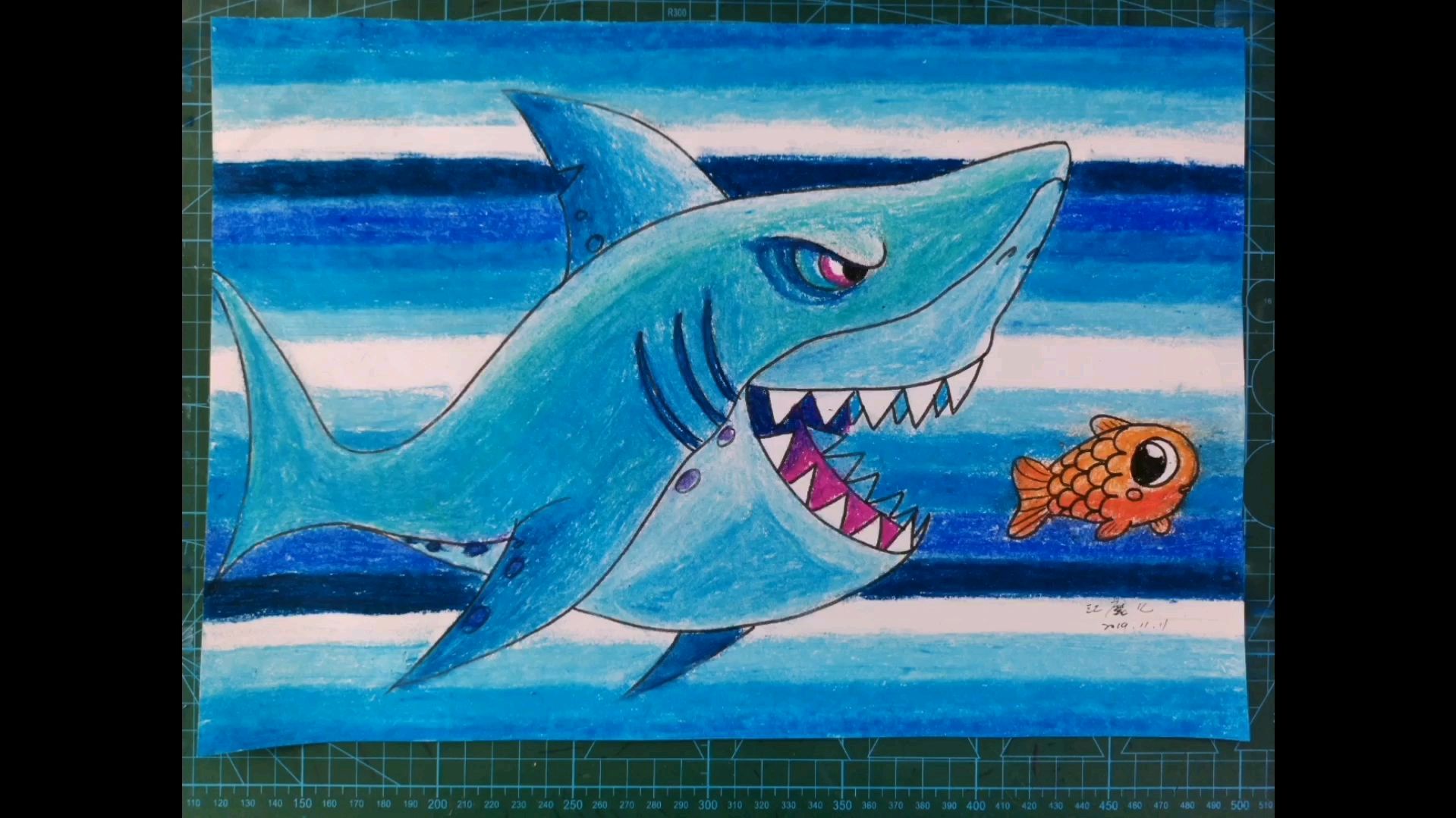 油画棒范画正在捕食的鲨鱼绘画教程