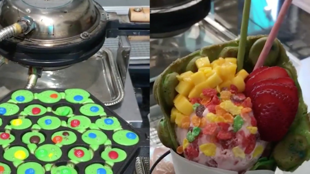 甜!加糖豆的水果冰激凌抹茶鸡蛋仔