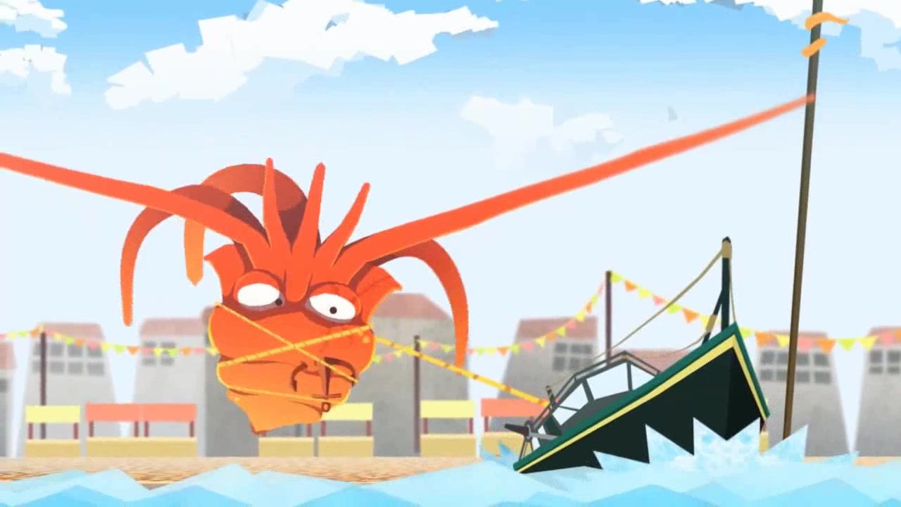 动画短片,船长为了获得比赛奖励,拉来了一条超大的章鱼!