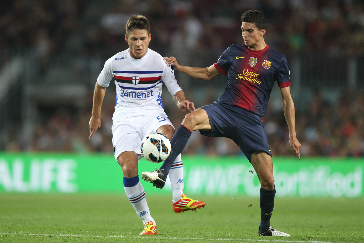 ***_***garcia renan of uc sampdoria (l) and m. barta of fc barce