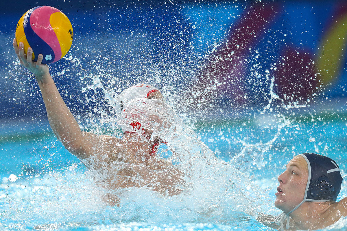 lima, peru - august 10: jeremie cote #7 of canada is splashed by
