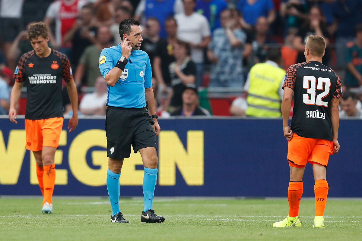 amsterdam, netherlands - july 27: referee dennis higler var duri