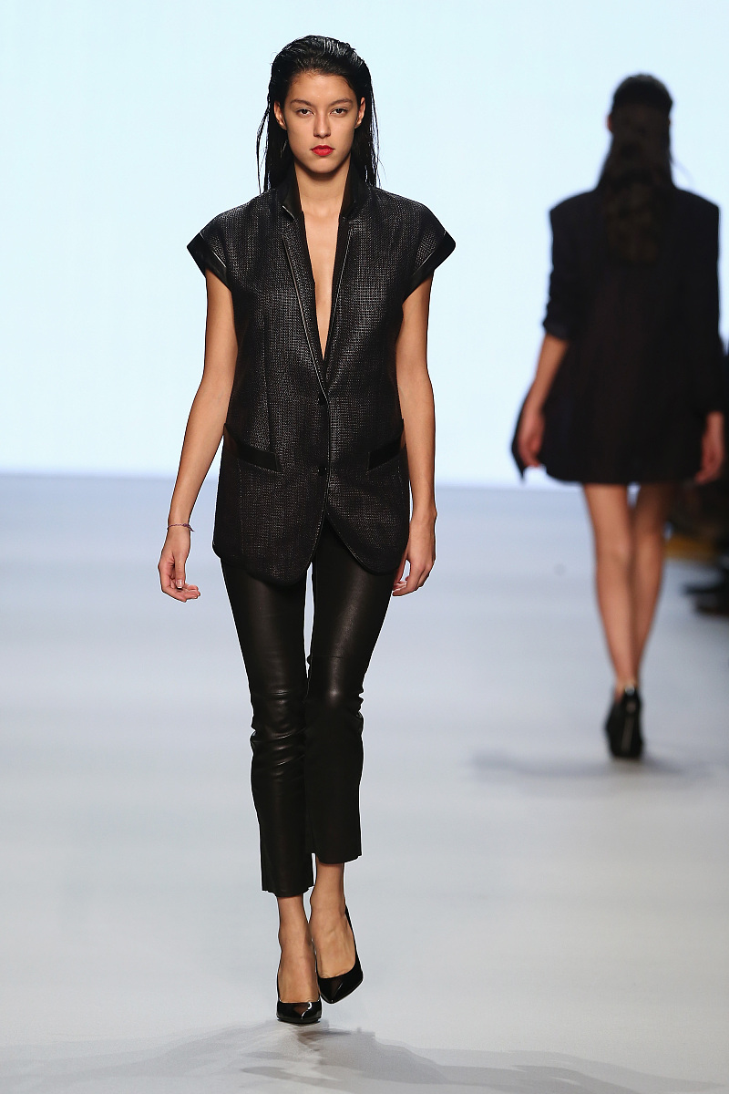 zurich, switzerland - november 08:  model rebecca mir walks down