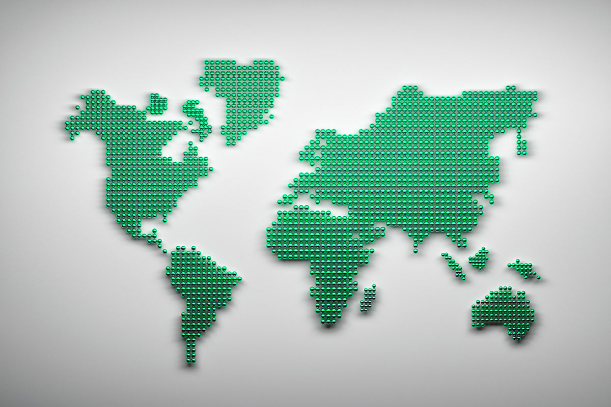 world map made of green balls