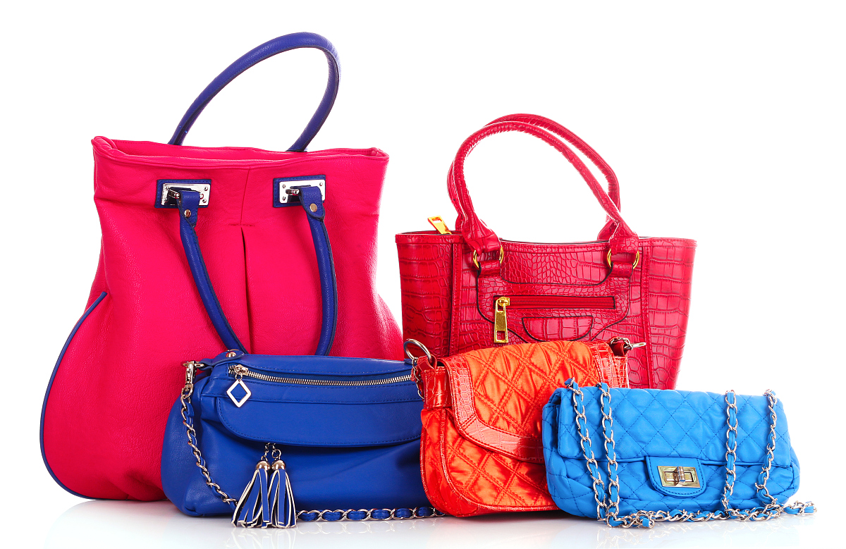 many color women bags  on white