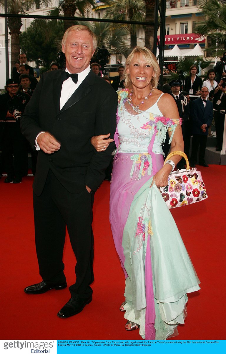 cannes, france - may 18:  tv presenter chris tarrant and wife in