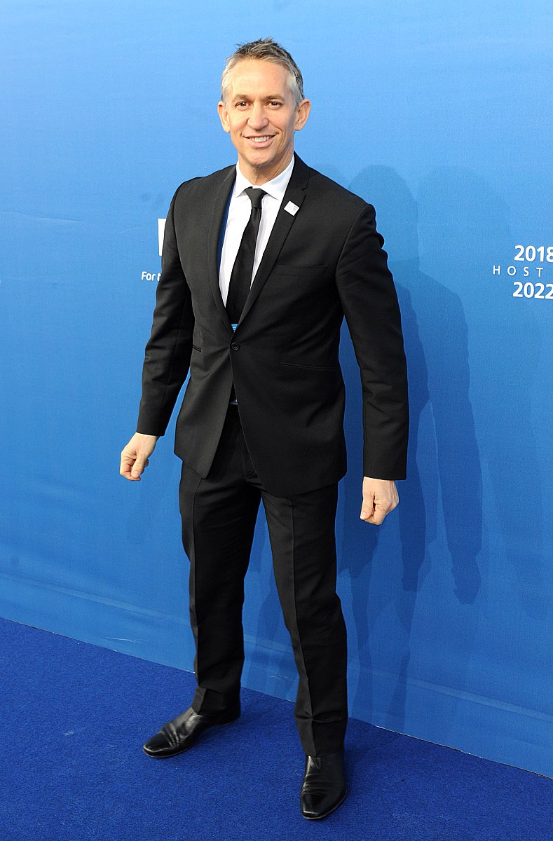 gary lineker arrives at the announcement of the fifa world cup 2